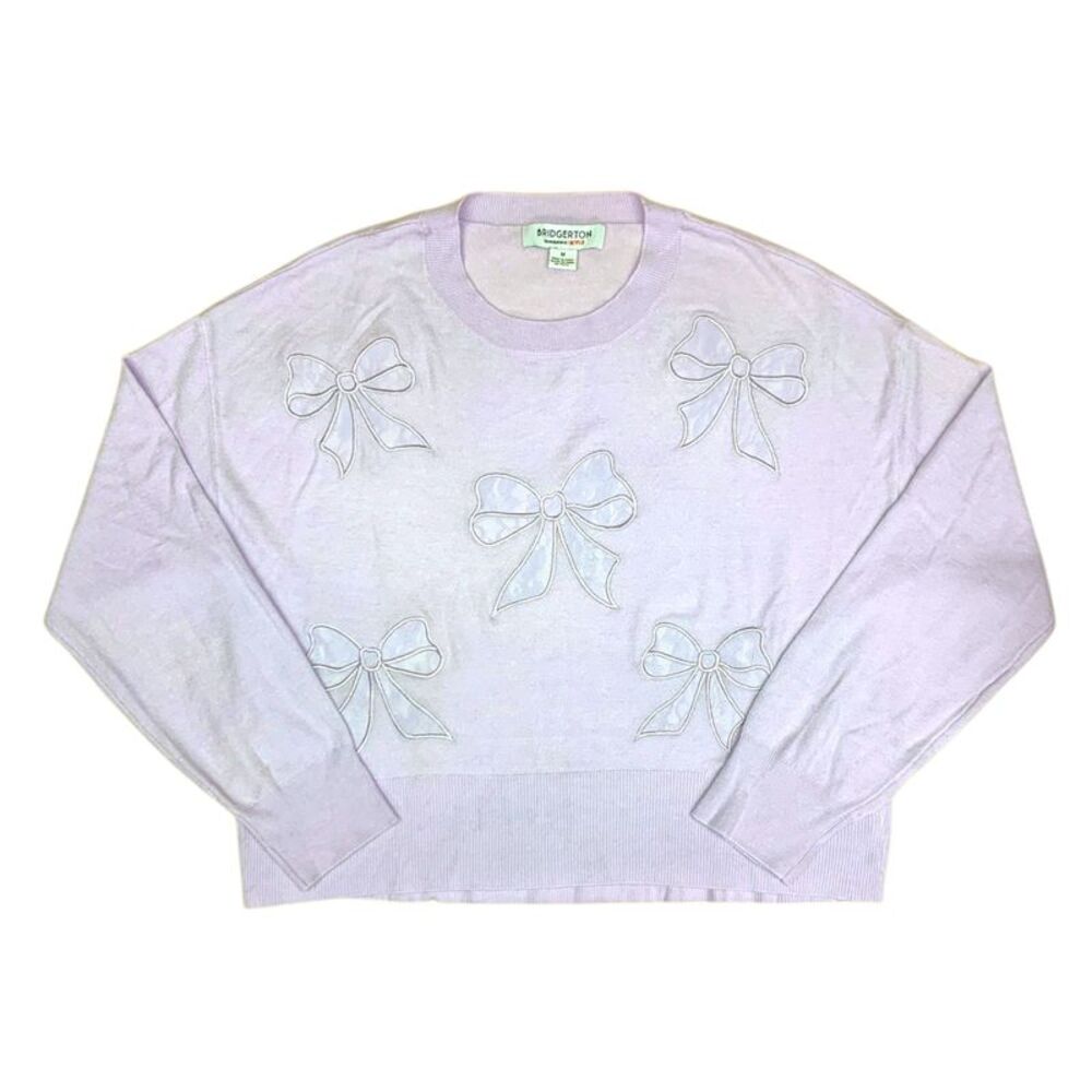 Bridgerton Women's Lace Bow Lightweight Regular Fit Crew Neck Sweater - Purple